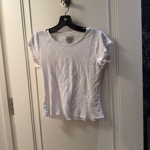 SO White Short Sleeve Top with Ruffled Edges